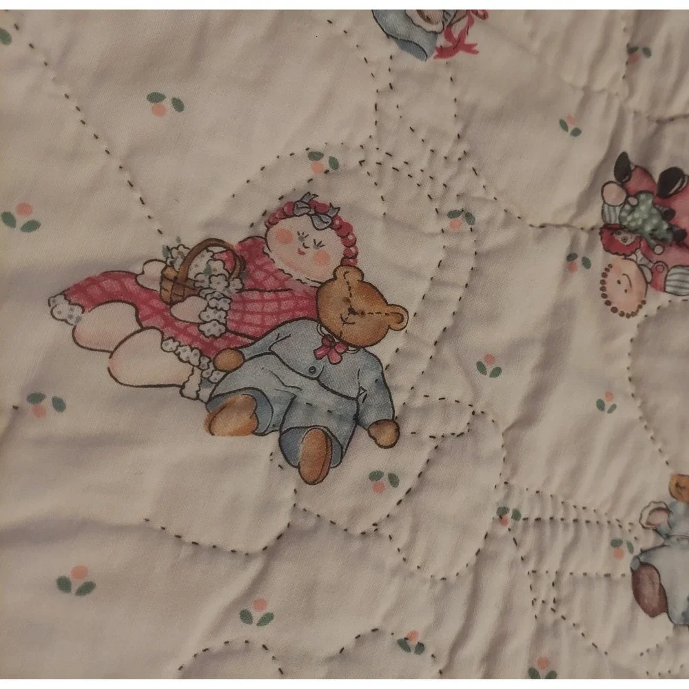 Vintage Handmade Reversible Baby Crib Quilt Blanket Embroidered Approx. 30×40